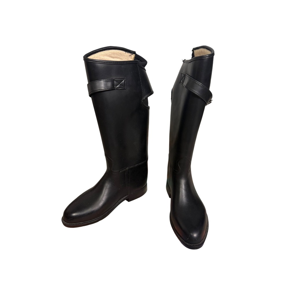 Däv Black Fleece Lined Equestrian Riding Rain Boots Size 6 Waterproof Tall Boots